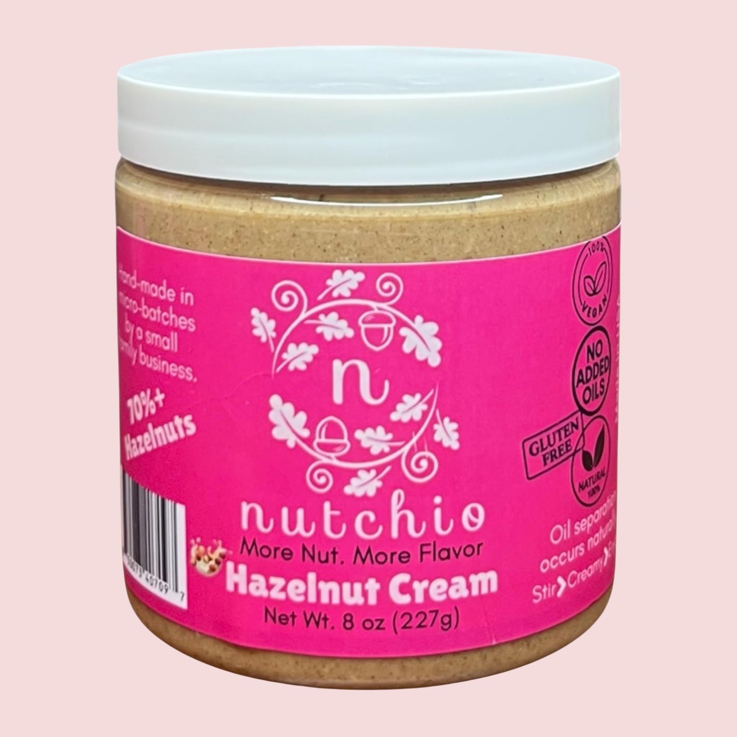 Nutchio Hazelnut Cream 8 oz 70% Hazelnuts, Smooth Natural Spread | Dairy Free, Vegan, Gluten-Free Nut Butter | No Added Oils, No Preservatives