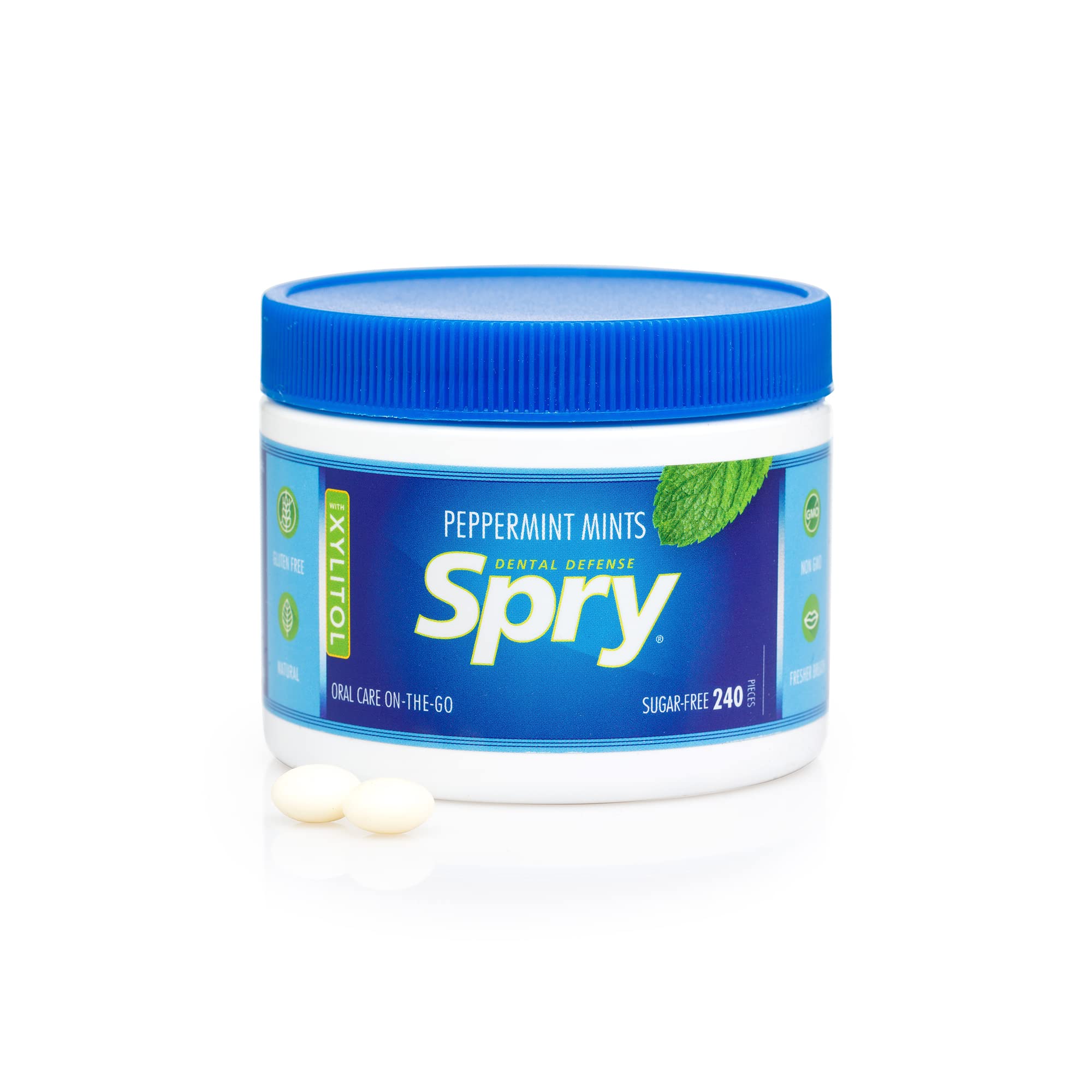 Spry Xylitol Peppermint Sugar Free Candy - Promote Oral Health, Increase Saliva Production, Stop Bad Breath, Non-GMO, Gluten-Free, 240 Count (Pack