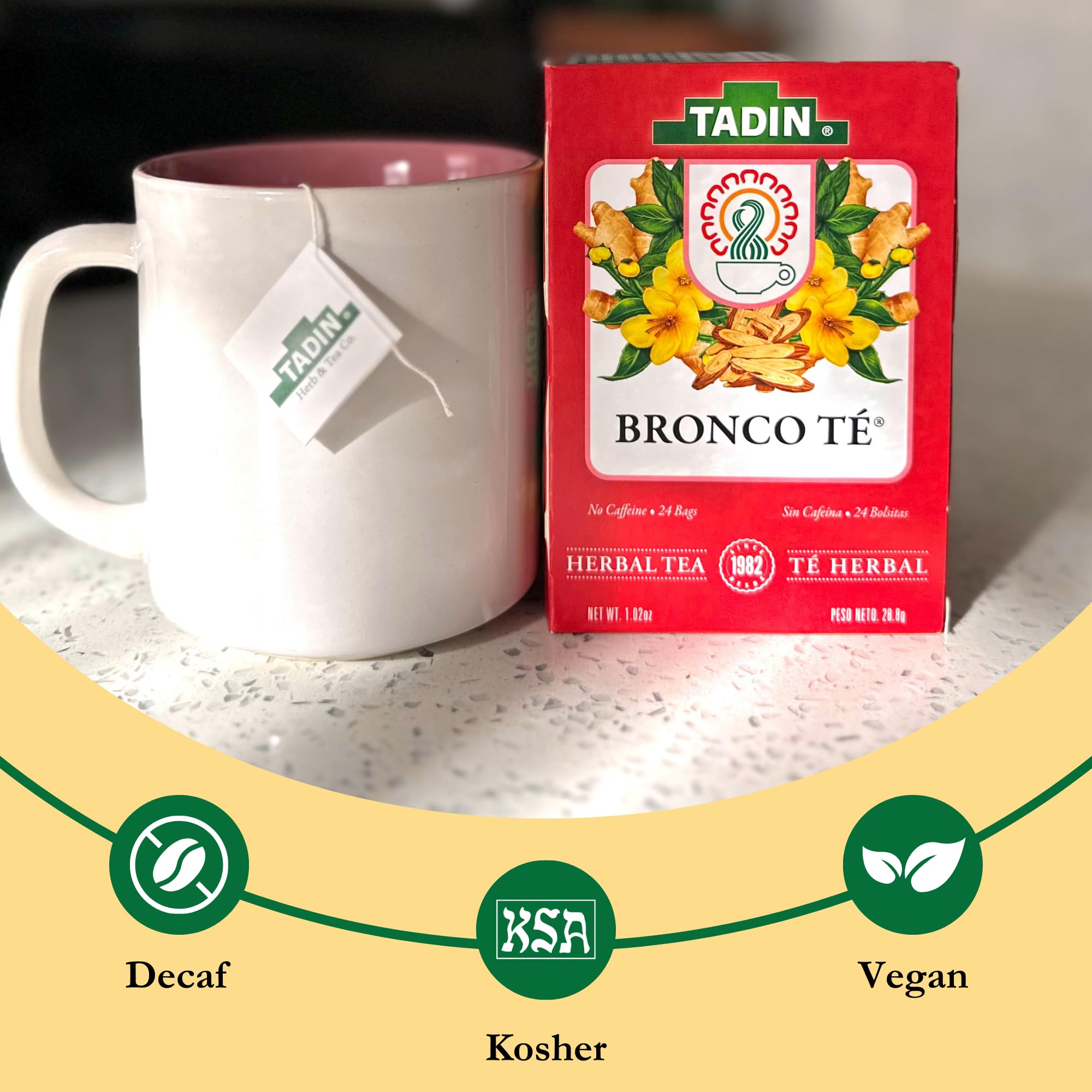 Tadin Bronco Tea with Eucalyptus and Gordolobo, Herbal Tea, Caffeine Free, 24 Tea Bags Per Box, Pack of 1