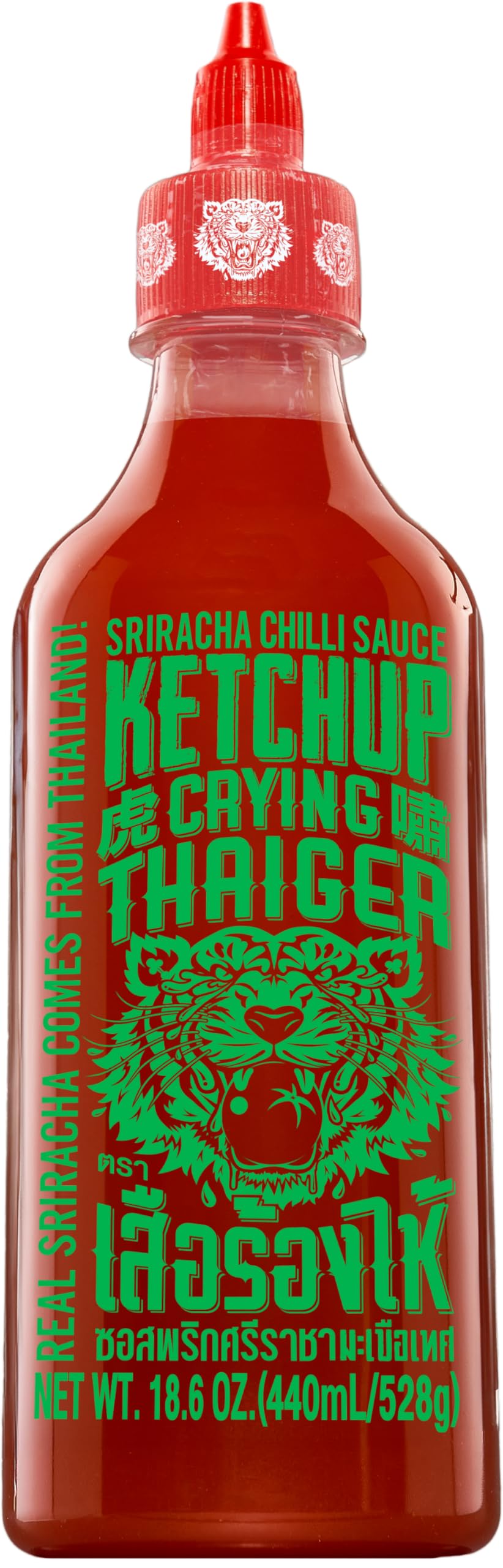 Crying Thaiger Sriracha Ketchup Chili Sauce in Squeeze Bottle 18.6 Ounce, Vegan, Gluten Free, Non-GMO, from Thailand (Pack of 1)