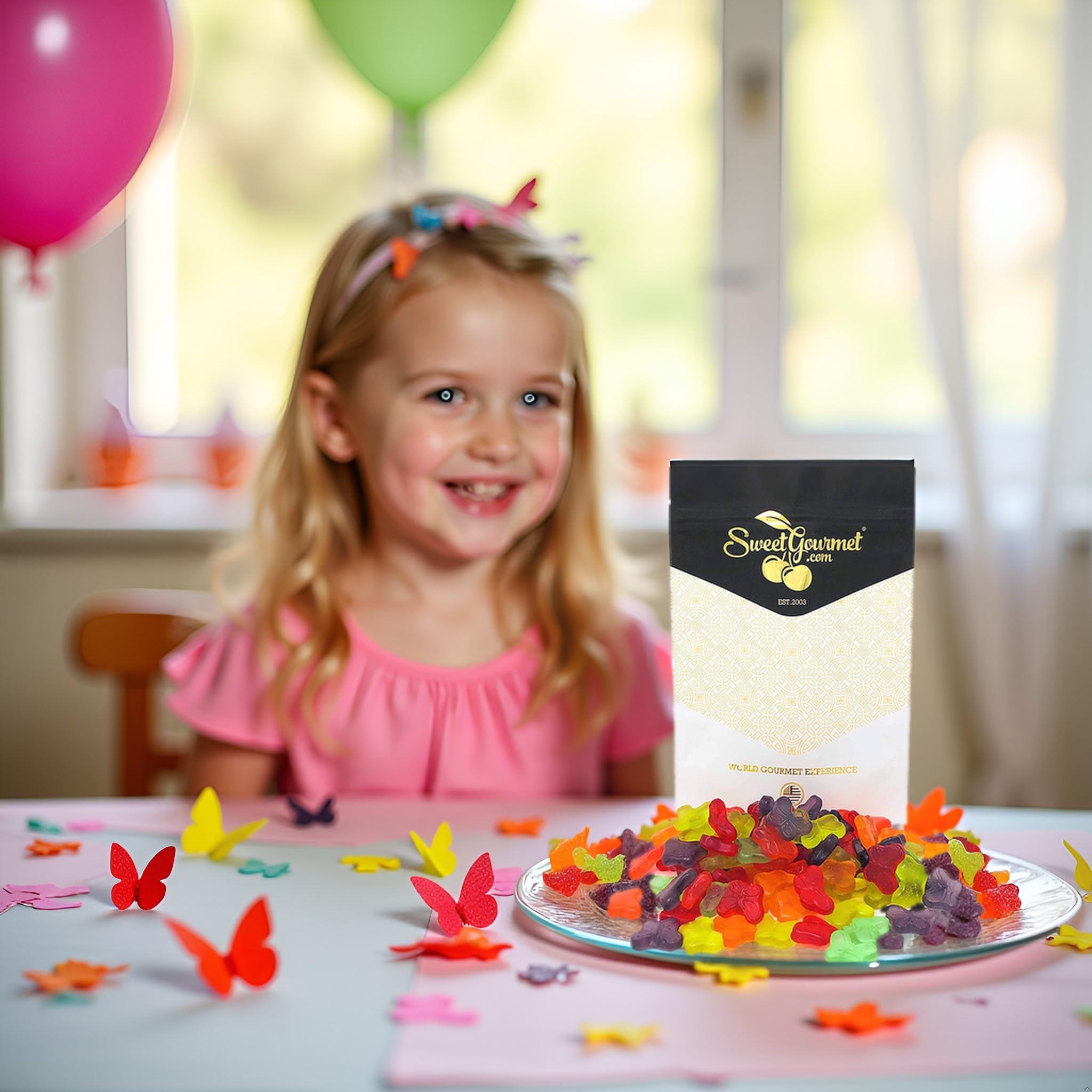 SweetGourmet Mini Butterflies Gummy, Assorted Fruit Flavors Candy, Fat Free, Gluten Free, 1.5 Pound Bulk Bag