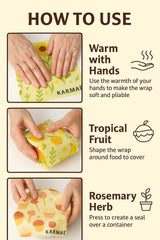 KARMAÉ Reusable Beeswax Food Wraps - 3 Pack & Roll (16.9"-39") | Sustainable Eco-Friendly Wraps for Food Storage | Natural Beeswax Wraps with Seed