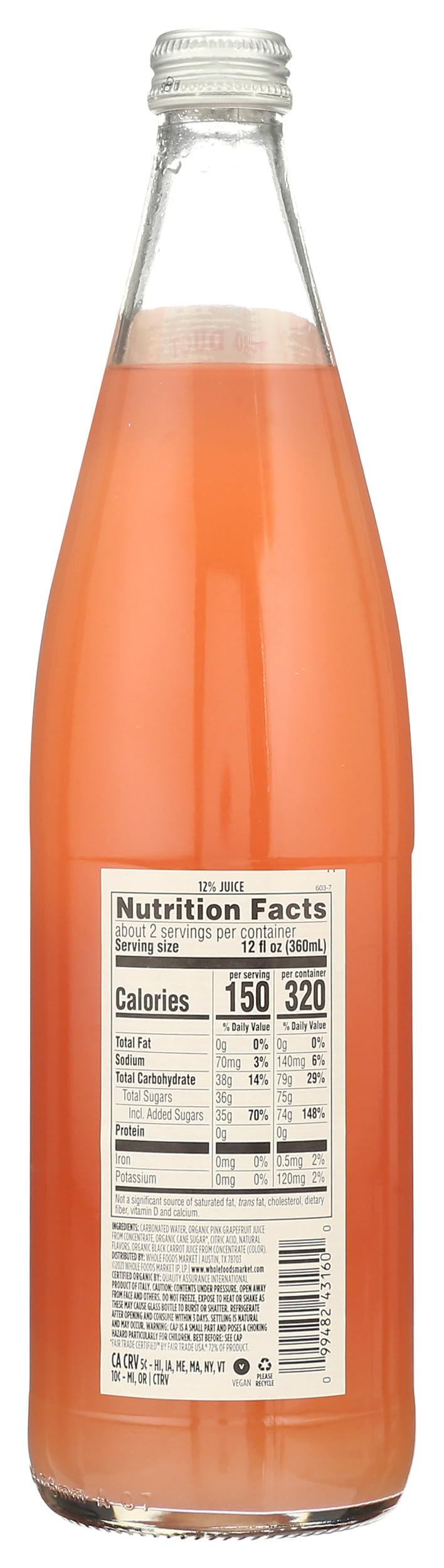 365 by Whole Foods Market, Organic Pink Grapefruit Italian Soda, 25.4 FZ