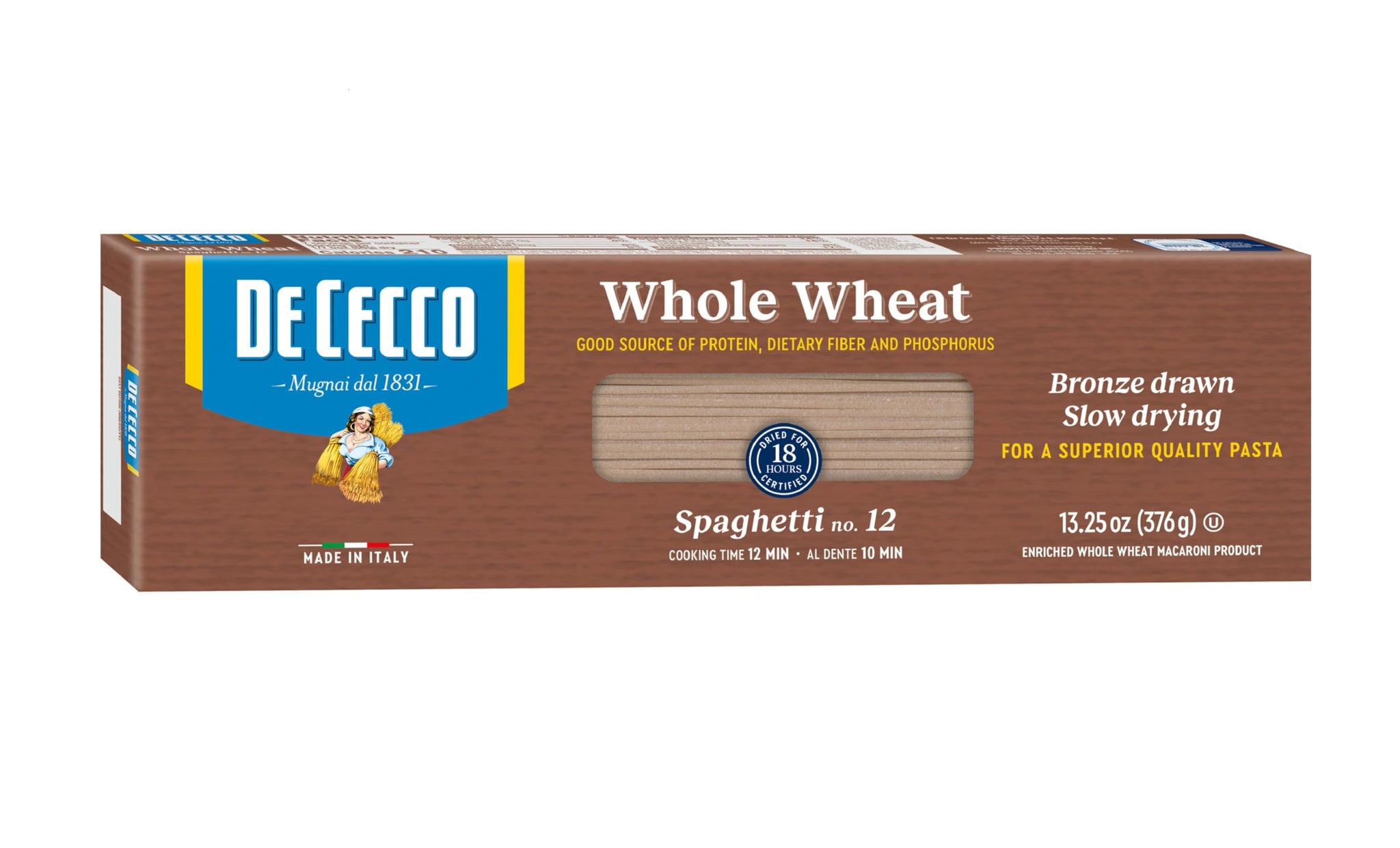 De Cecco Whole Wheat Pasta, Spaghetti No.12, 13.25 Ounce