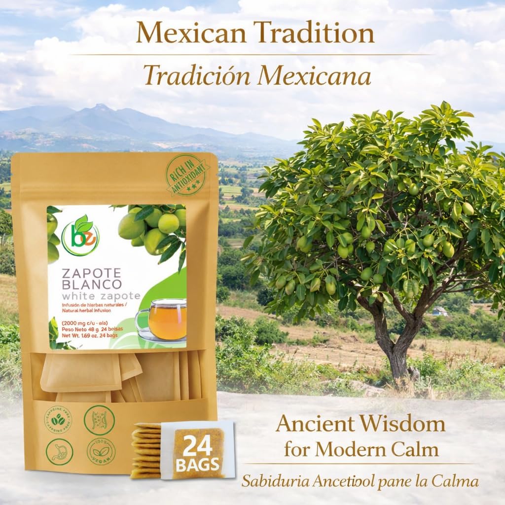 Zapote Blanco Herbal Tea (24 Tea Bags) - 2000mg per Bag - 100% Natural White Sapote Leaves from Mexico - Traditional Mexican Infusion - Caffeine-Free