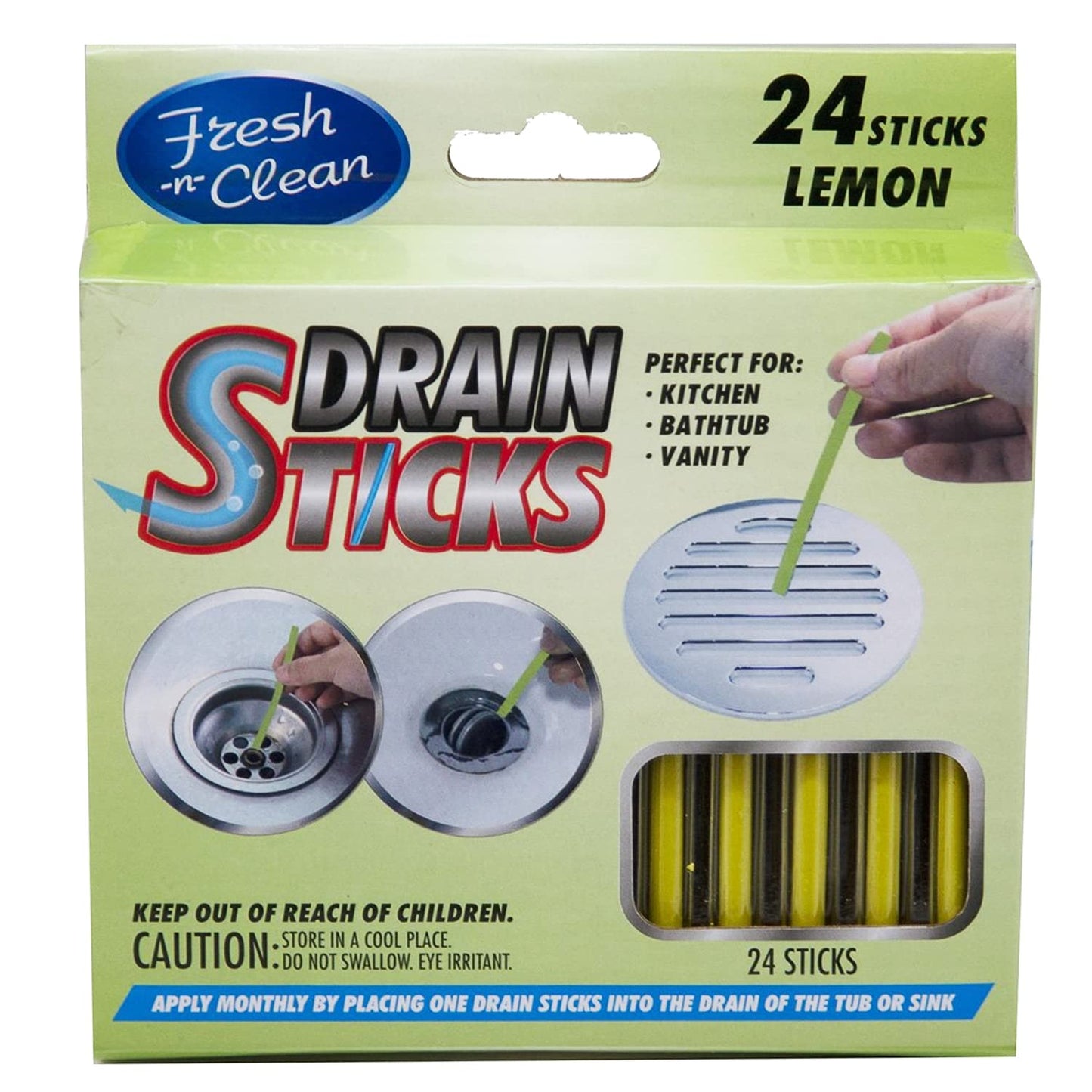 Fresh & Clean Drain Sticks - Lemon - 24 Sticks, Yellow