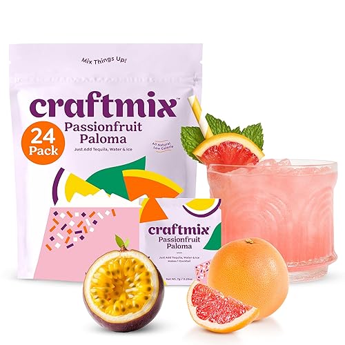 Craftmix Passionfruit Paloma Cocktail & Mocktail Drink Mixer, Skinny Mixes - Water Flavoring Packets - Made With Real Fruit - Vegan, No-Carb