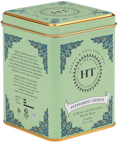 Harney & Sons Peppermint Herbal Tin, 40 Count (Pack of 2)