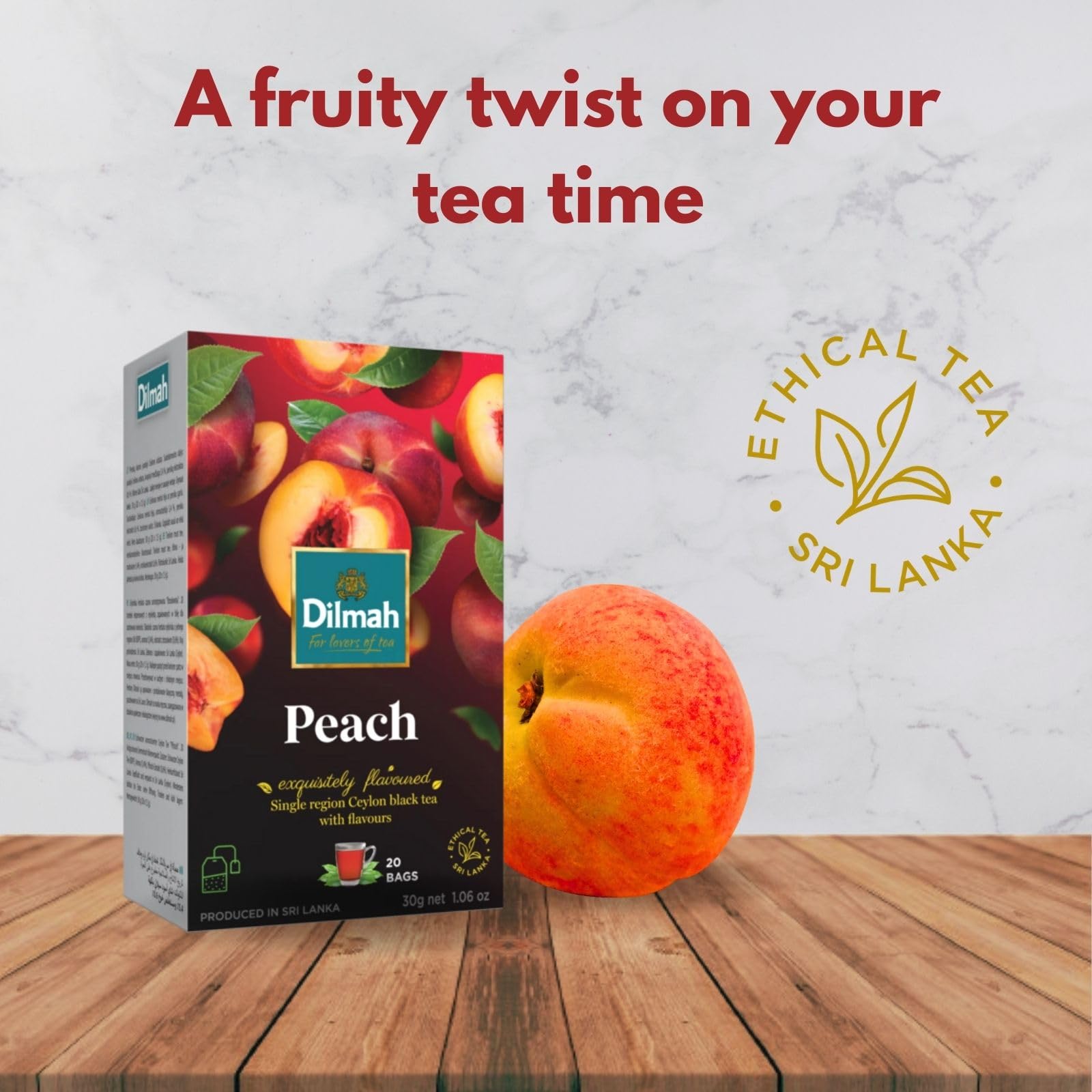 Dilmah Peach Flavored Black Tea - 20 Tea Bags - Sri Lanka Ceylon Dilmah Peach Tea Real Tea (1 Pack)