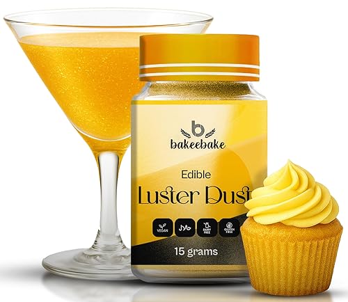 Bakeebake Gold Luster Dust Edible 15g - Edible Glitter for Drinks & Desserts - Gluten Free Edible Gold Dust for Cake Decorating - Tasteless Vegan