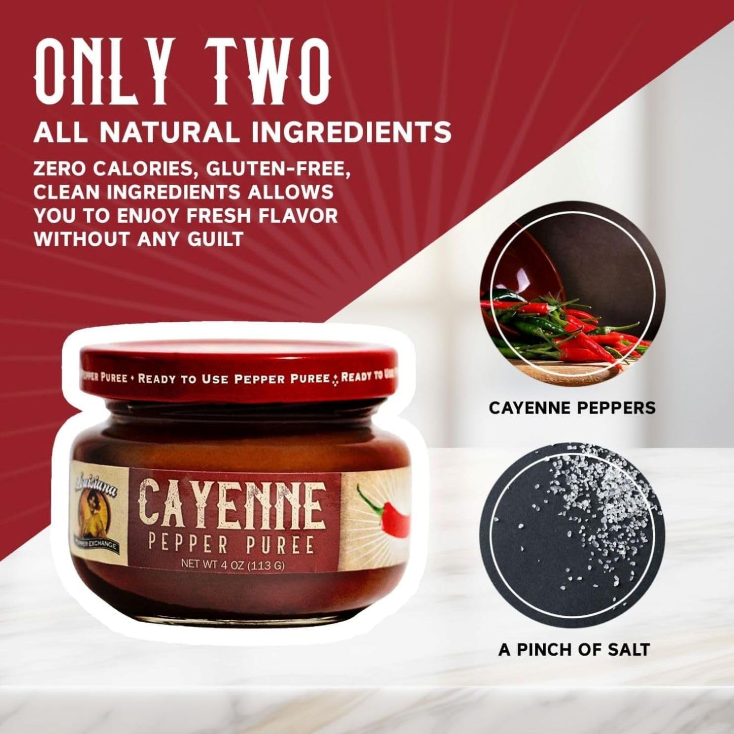 Cayenne - Louisiana Pepper Exchange - Fresh Pepper Replacement (Cayenne Pepper Puree) 2 Jars - Plant-Based, Gluten-Free. Replace Fresh Pepper