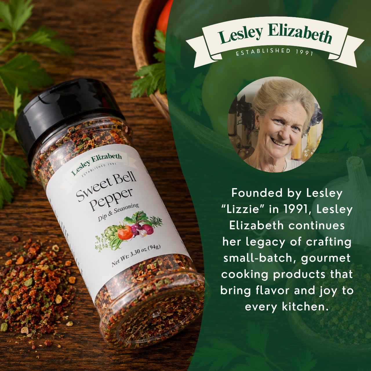 Lesley Elizabeth Sweet Bell Pepper Seasoning - All-Purpose Dip & Herb Blend | Gourmet Pepper Spice for Chicken, Roasted Vegetables, Dips & Cooking