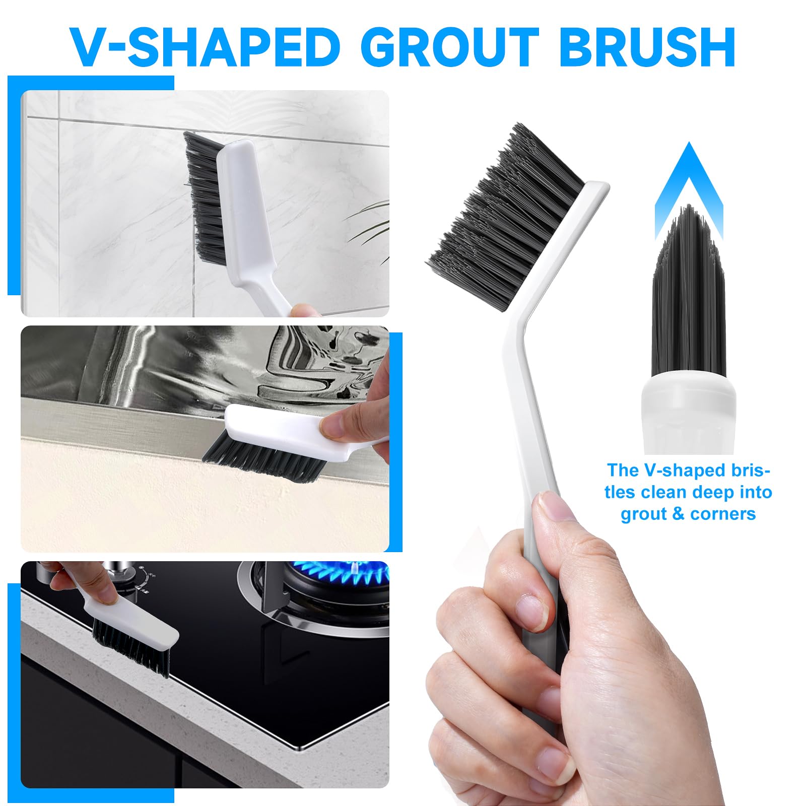 14Pcs Crevice Cleaning Brush Set, V Shape Grout Cleaner Brush for Deep Cleaning Gap, Hard Bristle Scrub Brushes Tools, Cleaning Supplies for Household