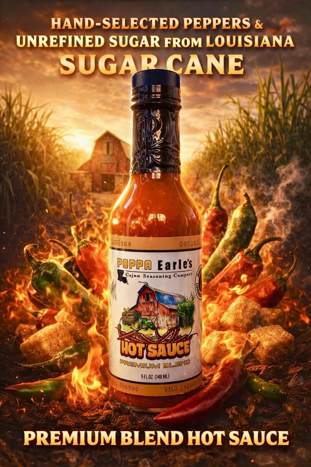 Poppa Earle’s Cajun Hot Sauce - Louisiana Style Hot Sauce with Bold Cajun Flavor - Gourmet Small Batch Pepper Sauce - 5 oz