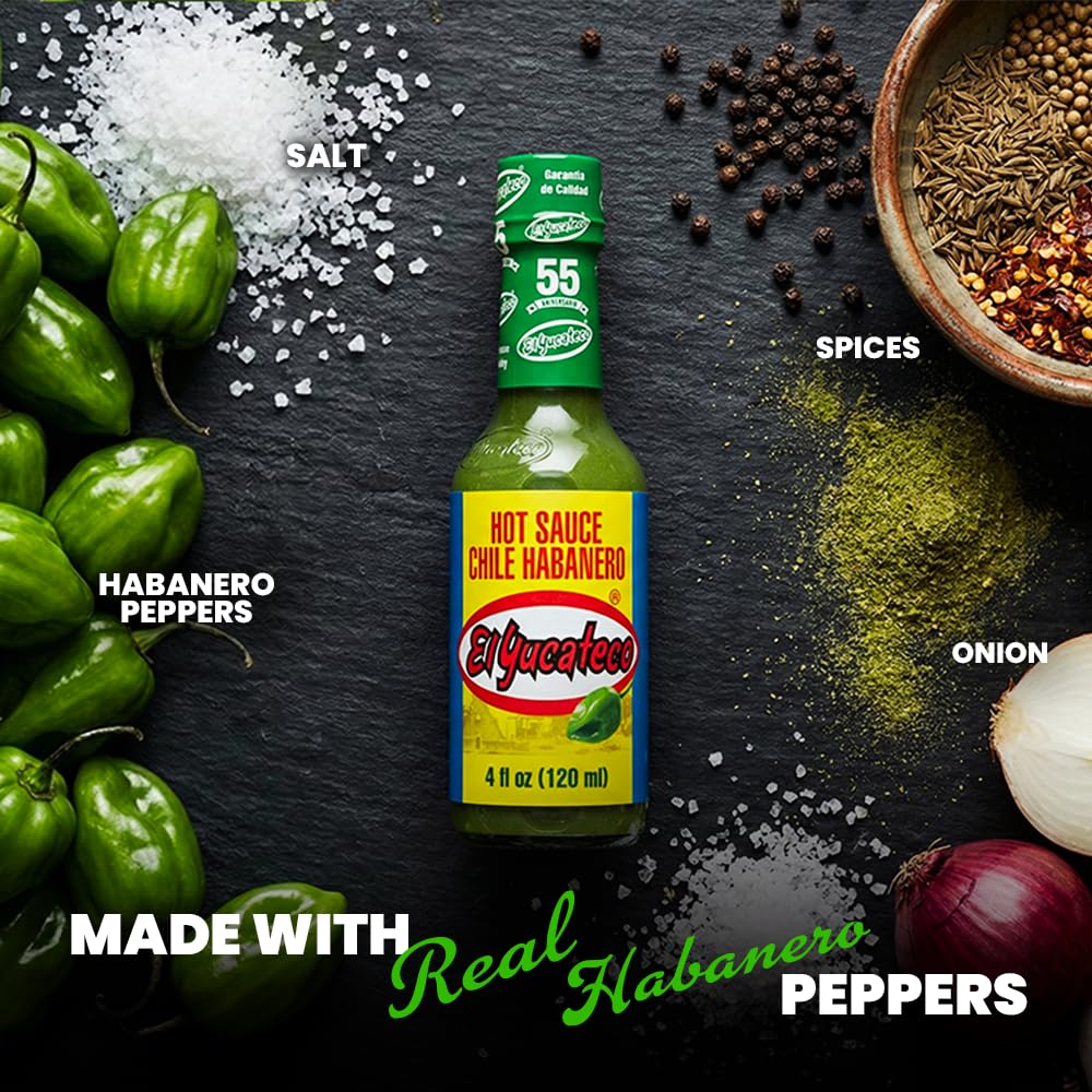 El Yucateco Green Habanero Hot Sauce, Authentic Mexican Chile Habanero Sauce, 4 fl oz (120 ml), Gluten Free (Pack of 3)