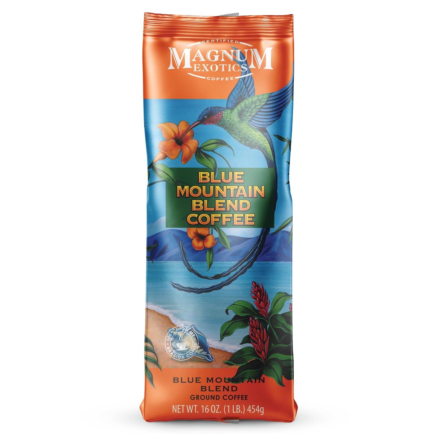 Magnum Exotics, Blue Mountain Coffee Blend - Medium-Light Roast Ground Coffee, Made from 100% Arabica Beans, Rich & Smooth Flavor, Fresh Roast - Blue
