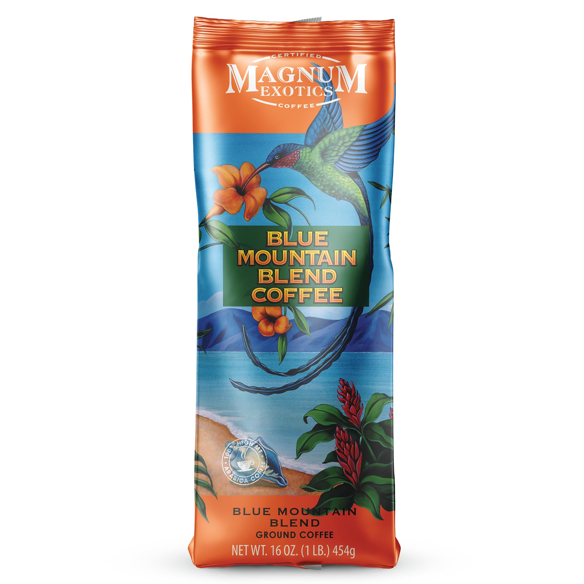 Magnum Exotics, Blue Mountain Coffee Blend - Medium-Light Roast Ground Coffee, Made from 100% Arabica Beans, Rich & Smooth Flavor, Fresh Roast - Blue