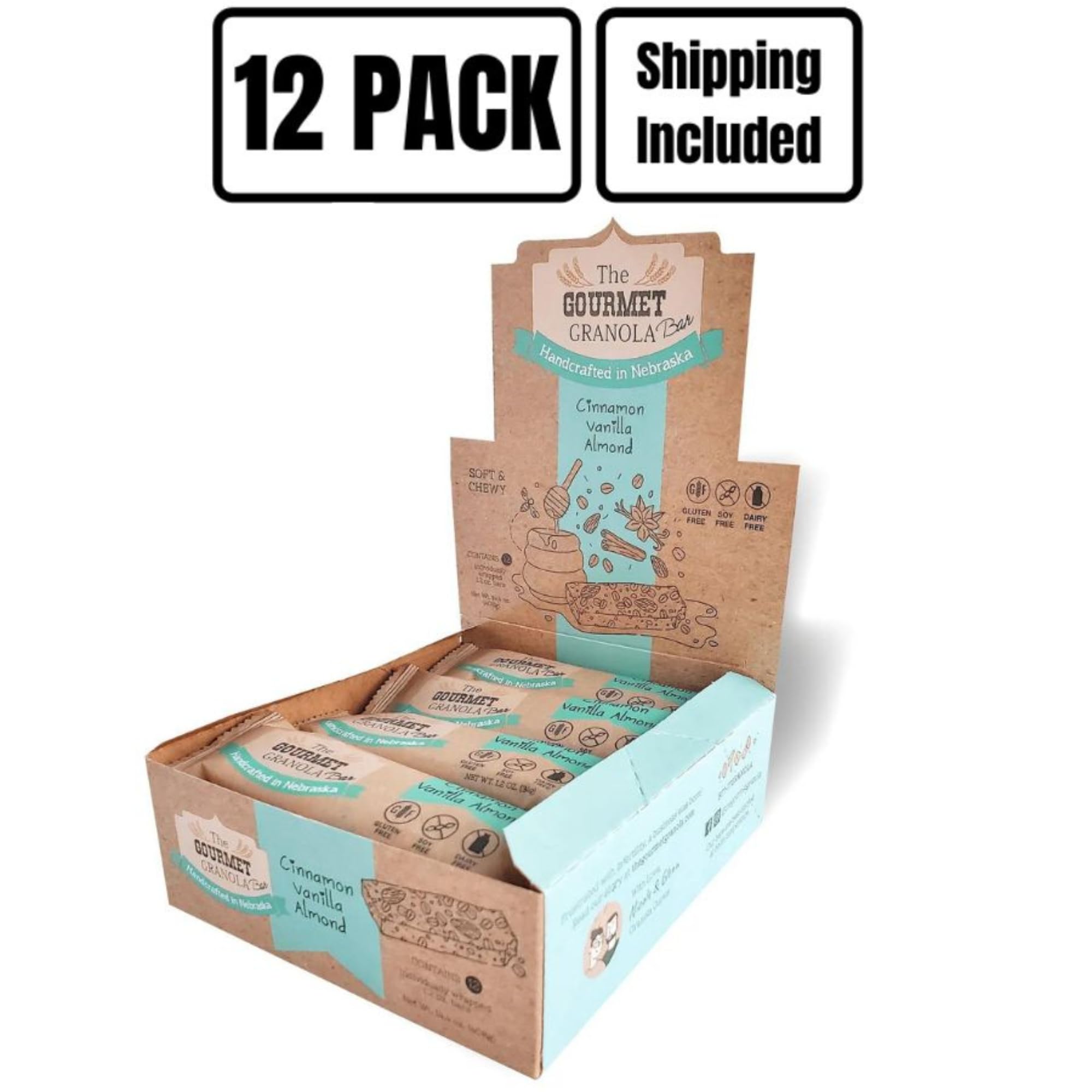Almond Cinnamon Vanilla Granola Bars | 12 Pack | Gluten, Dairy, & Soy Free | Omaha, NE Made | The Gourmet Granola