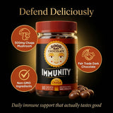 Good Day Chocolate Immunity - Dark Chocolate with Elderberry, Zinc & Chaga Mushroom for Immune Support - Easy Daily Chocolate Supplement - 80 Count