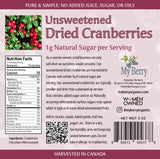 Unsweetened Dried Cranberries by My Berry | 3oz | Naturally Tart: 1g Natural Sugar Per Serving | Non-GMO | No Added Sugar, Juice or Oils | More