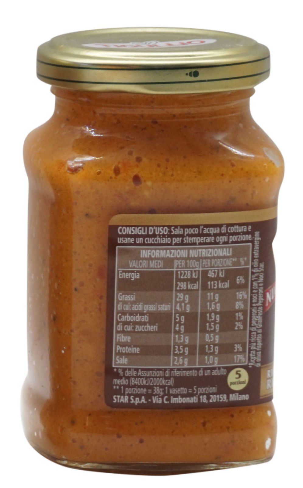 Tigullio:"Gran Pesto Peperoni e Noci" Peppers and Walnuts Pesto - 6.7 Fluid Ounce (190ml) Packages (Pack of 4) [ Italian Import ]