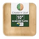 Charity Leaf Compostable 10" Square Palm Leaf Dinner Plates (50-pack) | Premium, 100% Natural, Disposable, Heavy Duty | Perfect for Parties, Weddings