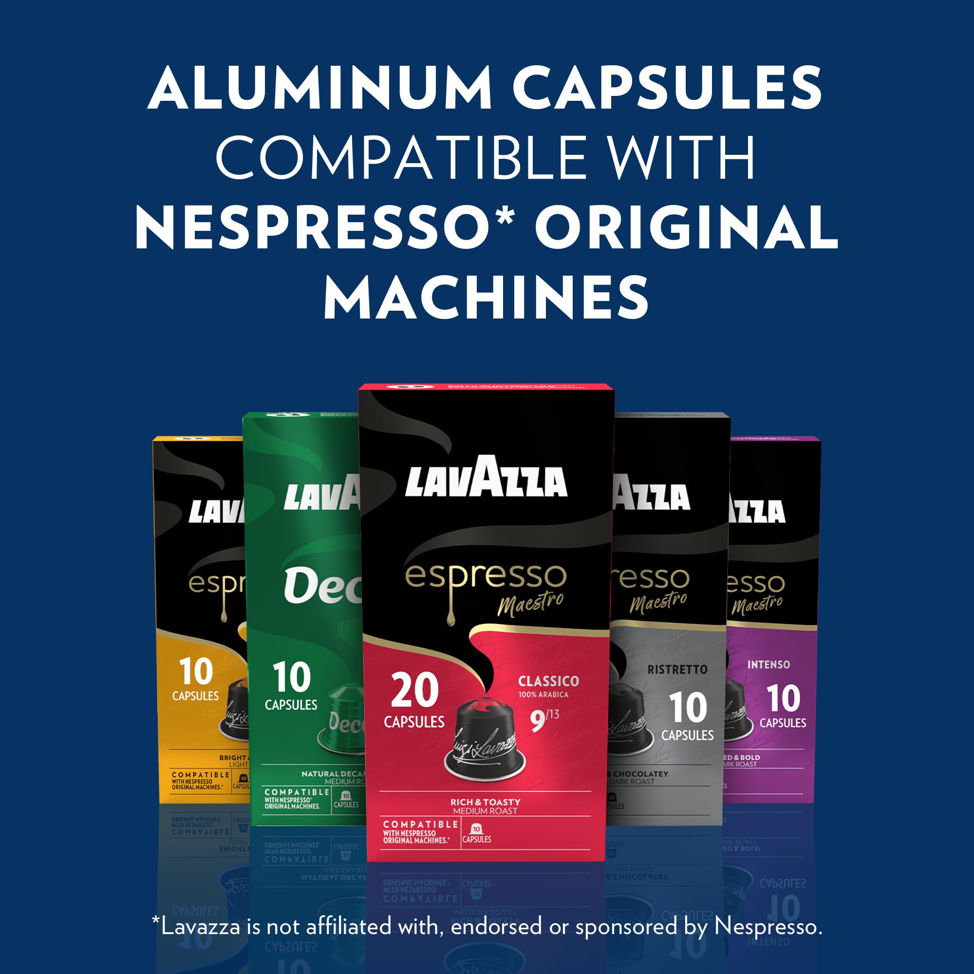 Lavazza Espresso Variety Pack of Aluminum Capsules Compatible with Nespresso* Original Machines, Contains Light, Medium, and Dark Espresso Roast (60