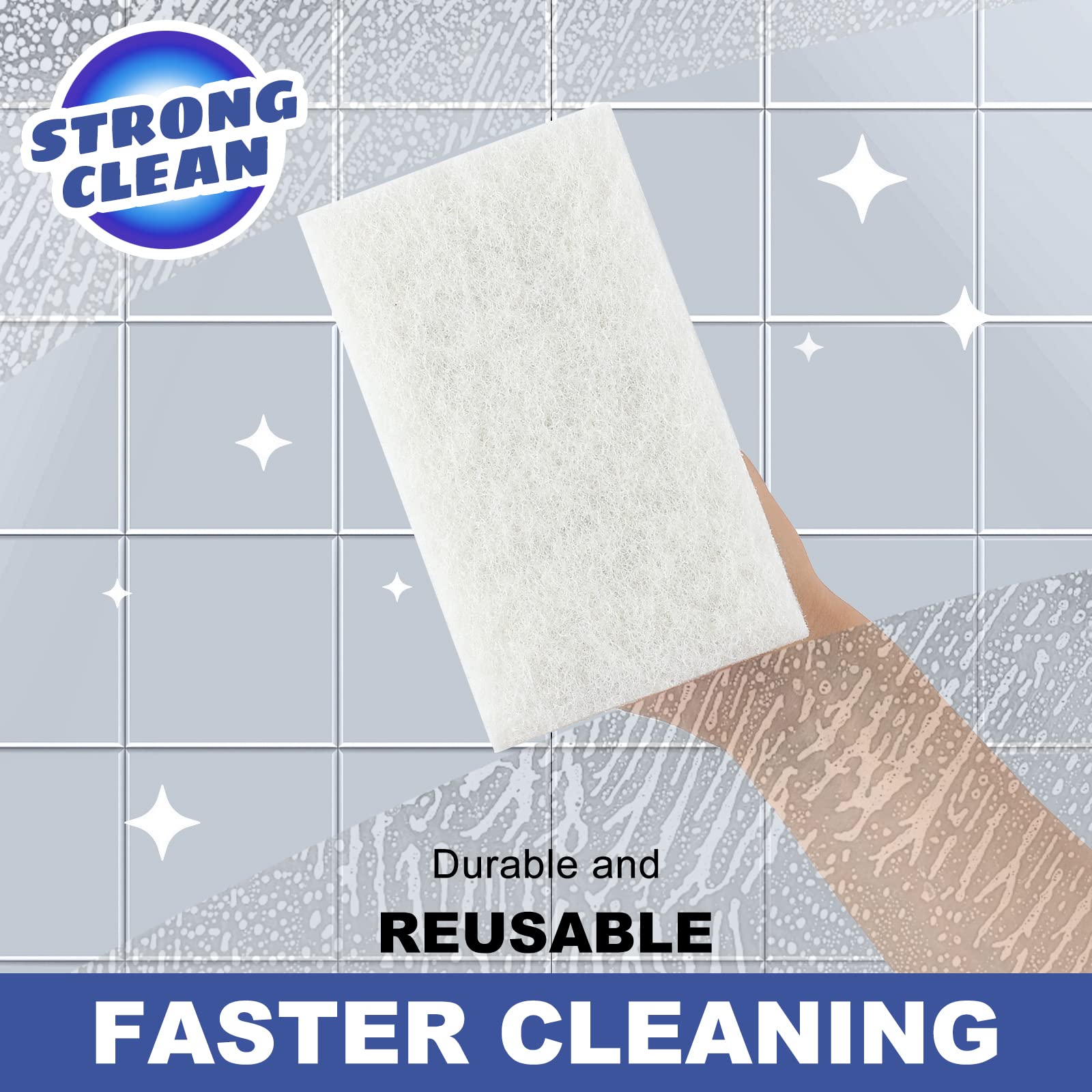 Handled Bath Scrubber, Bathroom Scouring Pad, Heavy Duty Cleaning Sponge Scrub Brush, Non-Scratch Remove Soap Scum, for Cleaning Shower Tile Bathtube