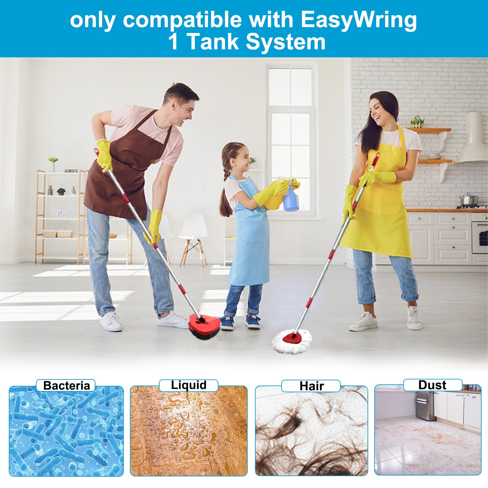 Mop Head Replacement for O Cedar, Spin Mop Replacement Head for Ocedar Easywring 1 Tank System, Mop Heads Includeds 6 Mop Replacement Heads, 1 Spin