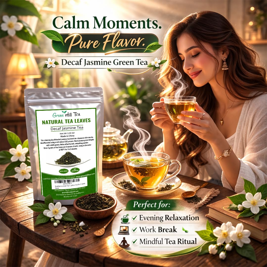 Greenhilltea Decaf Jasmine Green Tea, Perfect beverage who wish for Caffeine-Free Tea (2 ounce)