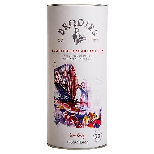 Brodies Tea, Scottish Breakfast Tea, Black Tea Imported from Scotland, Canister of 50 Bags (Pack of 1)