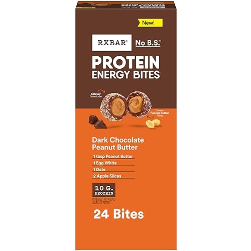 RXBAR Protein Energy Bites, Gluten Free Protein Balls, Dark Chocolate Peanut Butter, 21.1oz Box (24 Bites)