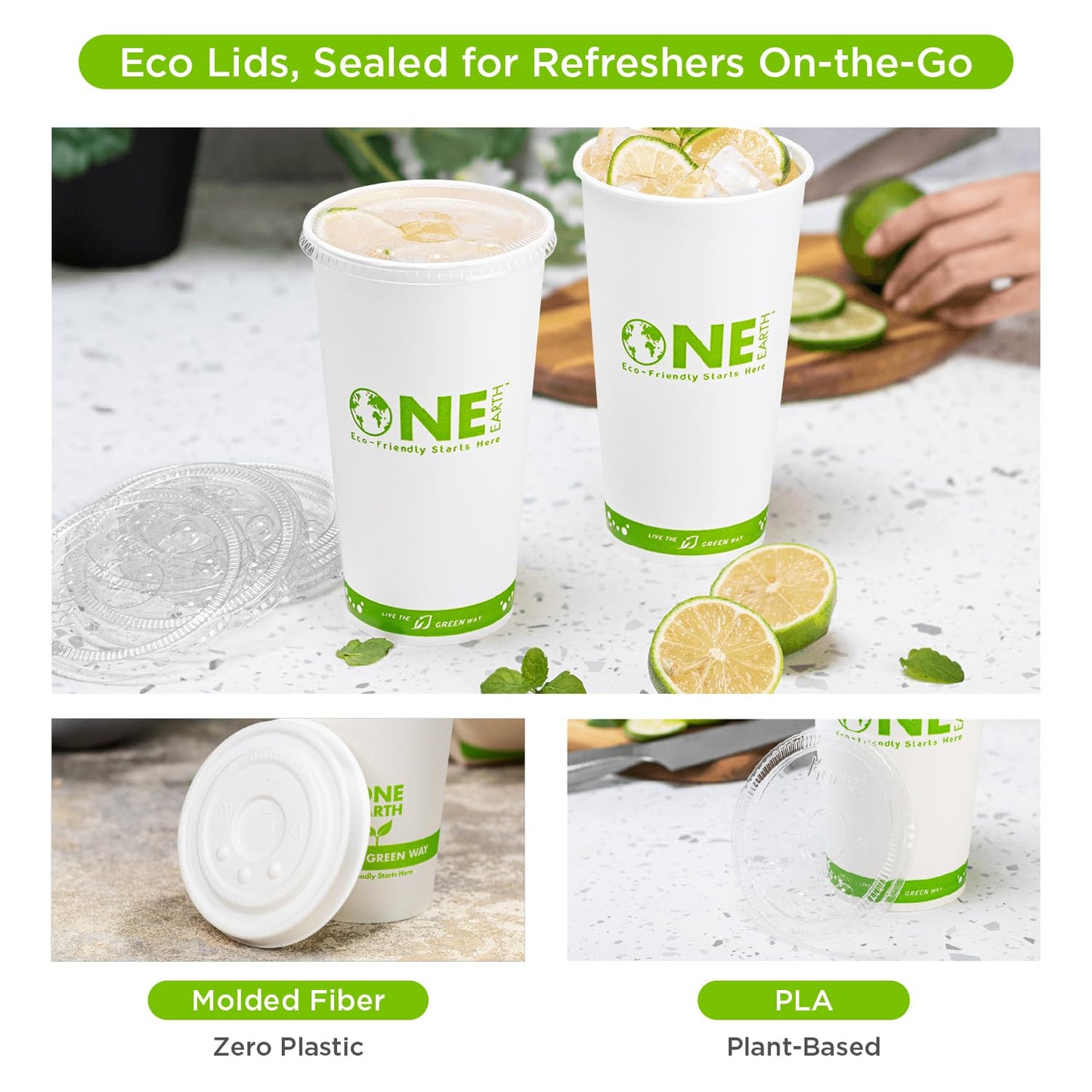 KARAT EARTH [1,000 ct - 22 oz Disposable Paper Cups, PLA Lining Cold Cups for Iced Tea, Coke, Soda, Cold Beverages and More | Green Line