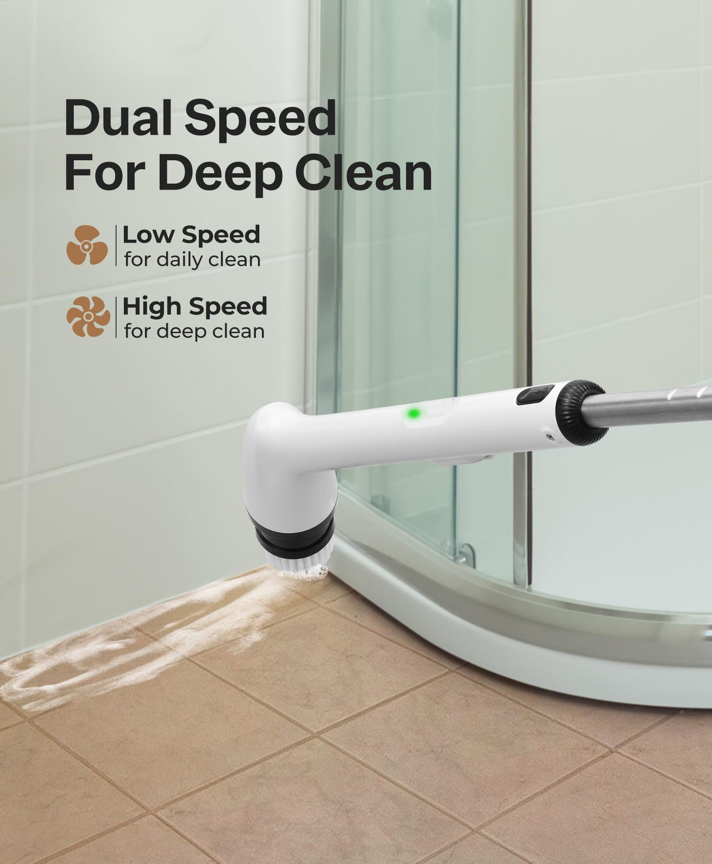 LyriFine Electric Spin Scrubber, New Full-Body IPX7 Waterproof Bathroom Cleaner Brush, Shower Scrubber with Long Handle & 2 Speed, Heads Replacement