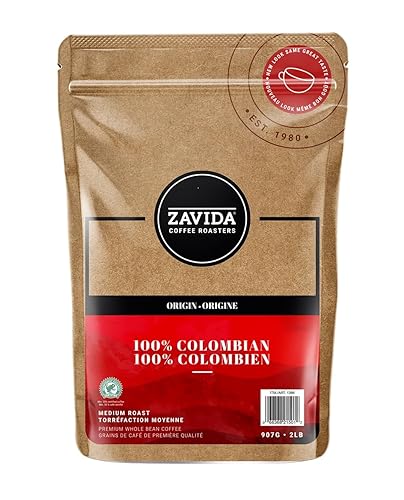 Zavida Coffee 100% Colombian Whole Bean 907 Grams 2 Pounds 1 Bag