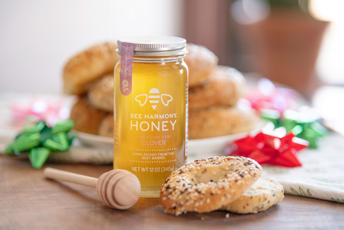 Bee Harmony Raw Clover Honey, 12 OZ (Pack of 2 Jars), Made in the USA