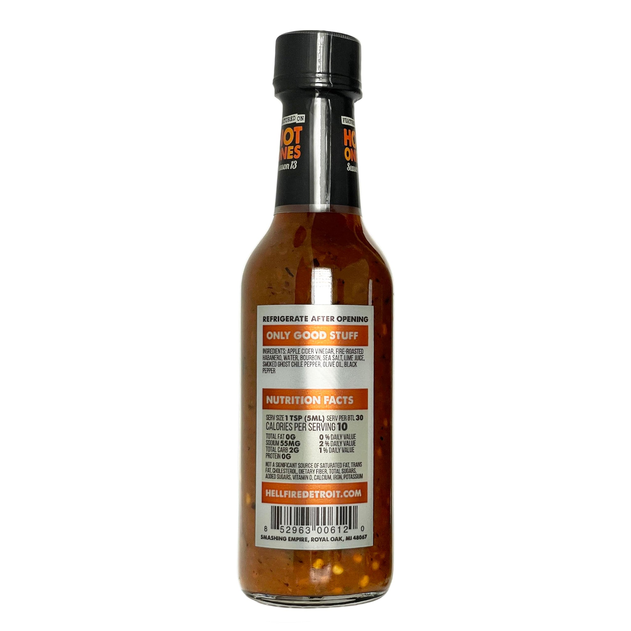 Hell Fire Detroit Bourbon Habanero Ghost Hot Sauce (Extra hot), Crafted with Fresh, Fire-Roasted Habanero and Ghost Chile Peppers, All-Natural, Vegan