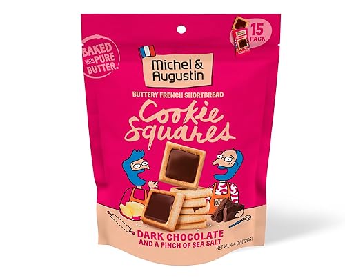 Michel et Augustin Cookies, Individually Wrapped Snacks, Gourmet Dark Chocolate & Sea Salt Shortbread, 15 French Butter Cookies