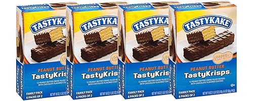 Tastykake Tastycrisps Peanut Butter Filled Chocolate Coated Wafers, FOUR 18 oz. Boxes