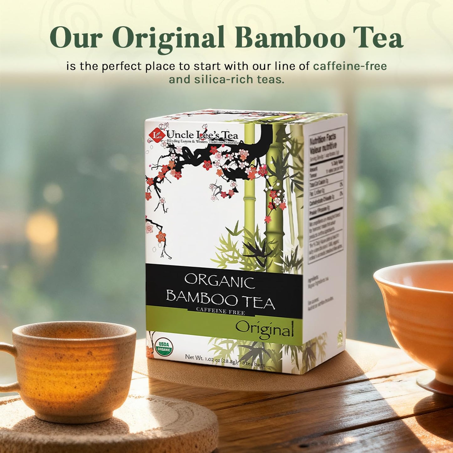 Uncle Lee's Organic Tea, Bamboo Mint - Delicate & Refreshing Brew, Naturally Caffeine Free, Great for Hair, Skin & Nails, 18 Tea Bags
