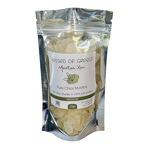 Chios Mastiha Pack 25gr (0.88oz) Medium Tears - 100% Pure Mastic Gum from Mastic Growers - Natural Raw Resin for Facial Toning & Jawline - Sugar-Free
