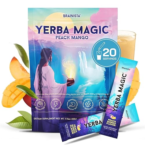 Yerba Mate Tea, Yerba Magic 5 in 1 Stick Packs with Lion's Mane, Prebiotics, Probiotics, L-Theanine, Plant Based Caffeine, Gut Health, Magic Mind