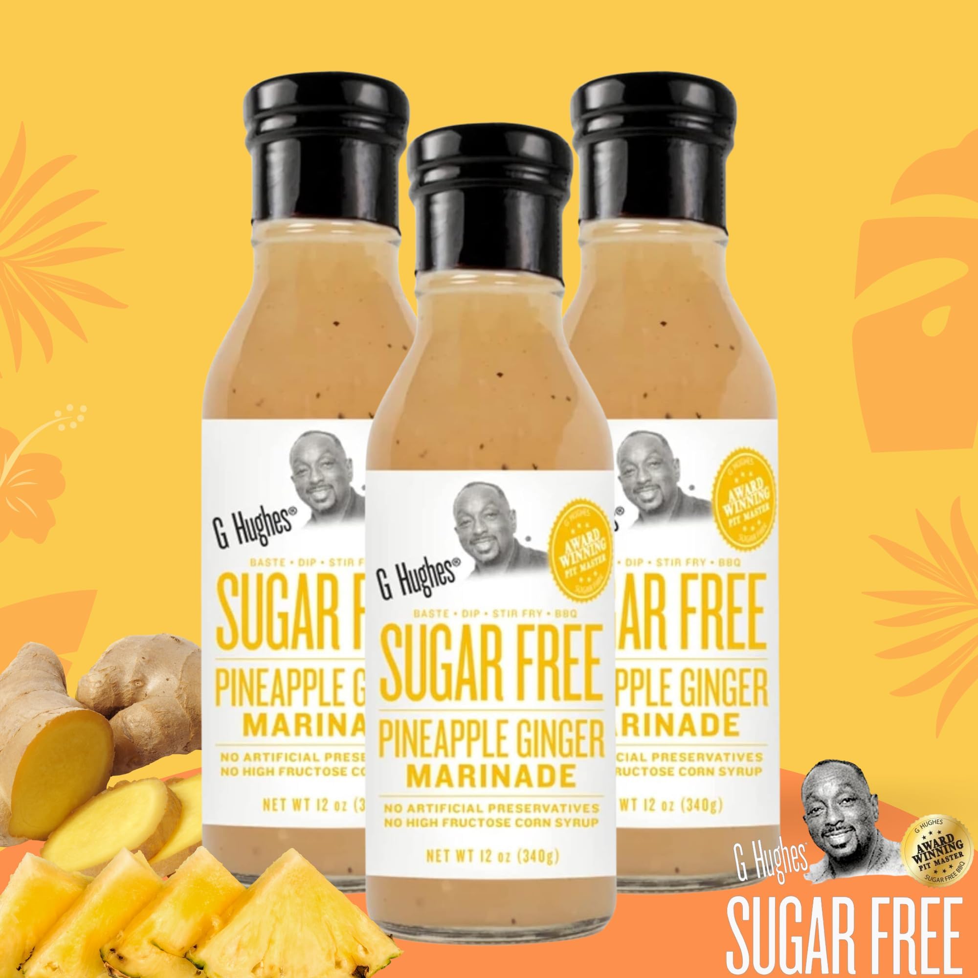 G Hughes Sugar Free, Pineapple Ginger Marinade - 12 Oz (1-Pack)