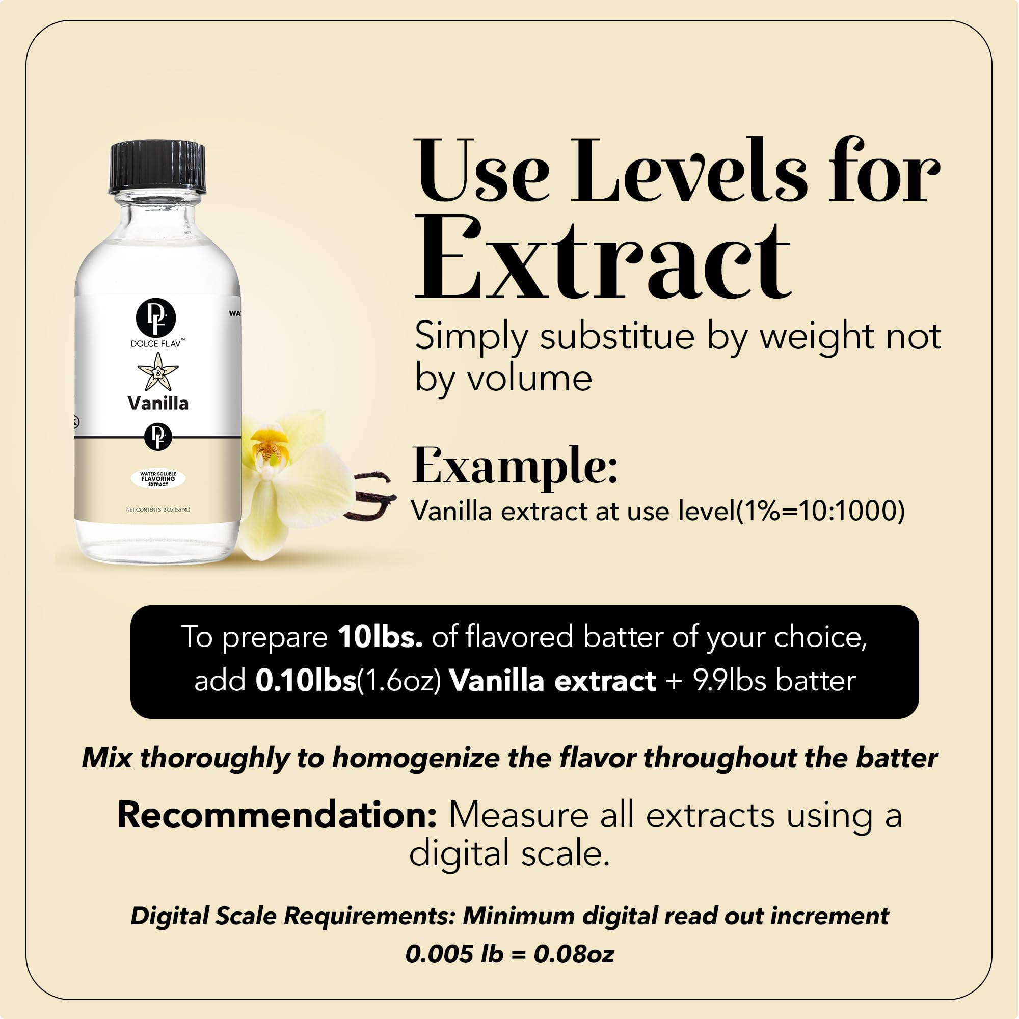 Dolce Flav Vanilla Extract 1 Gallon - 1 Gallon Water-Soluble Kosher, Sugar-Free, Concentrated Vanilla Flavoring for Baking, Cookies & Desserts