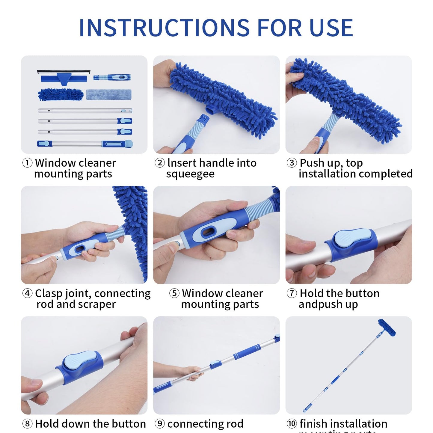 LOMIDA Professional Window Squeegee Kit - 62" Lightweight Aluminum Pole, 2 in 1 Rotatable Window Cleaning Tool Kit with Extension Pole Cleaning