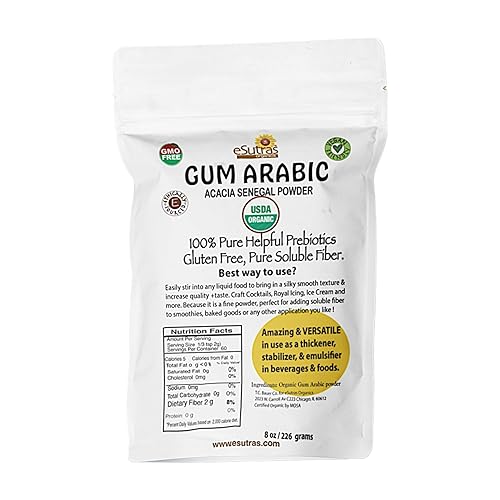Gum Arabic Powder, USDA Organic | 8 oz. Easy use Bag | Gum Acacia Use as Food emulsifier thickener or DIY Watercolors