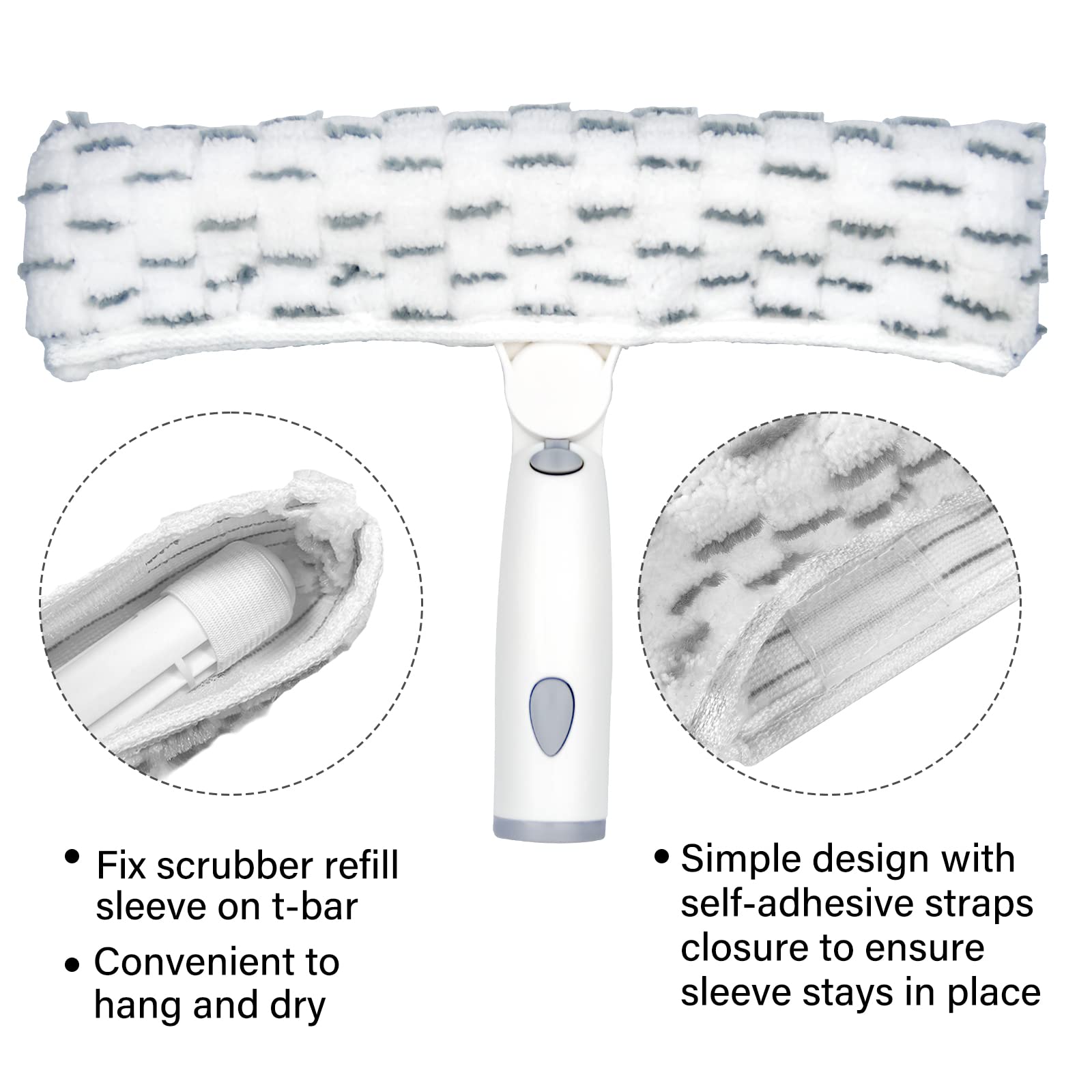 ITTAHO 3 PCS Window Scrubber Refill Sleeve, Reusable & Washable Scrubber Replacement Head for Window Professional Microfiber Cover Window Washer