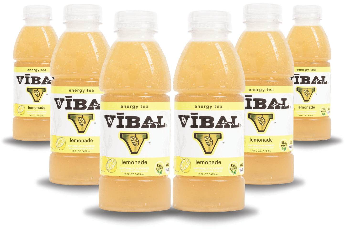 VIBAL ENERGY TEA, Lemonade, 16 Fl Oz, 6-Pack, Natural Energy, High Caffeine, Ginseng, Theanine, Low Sugar, Low Carb, Low Calorie, Adaptogens