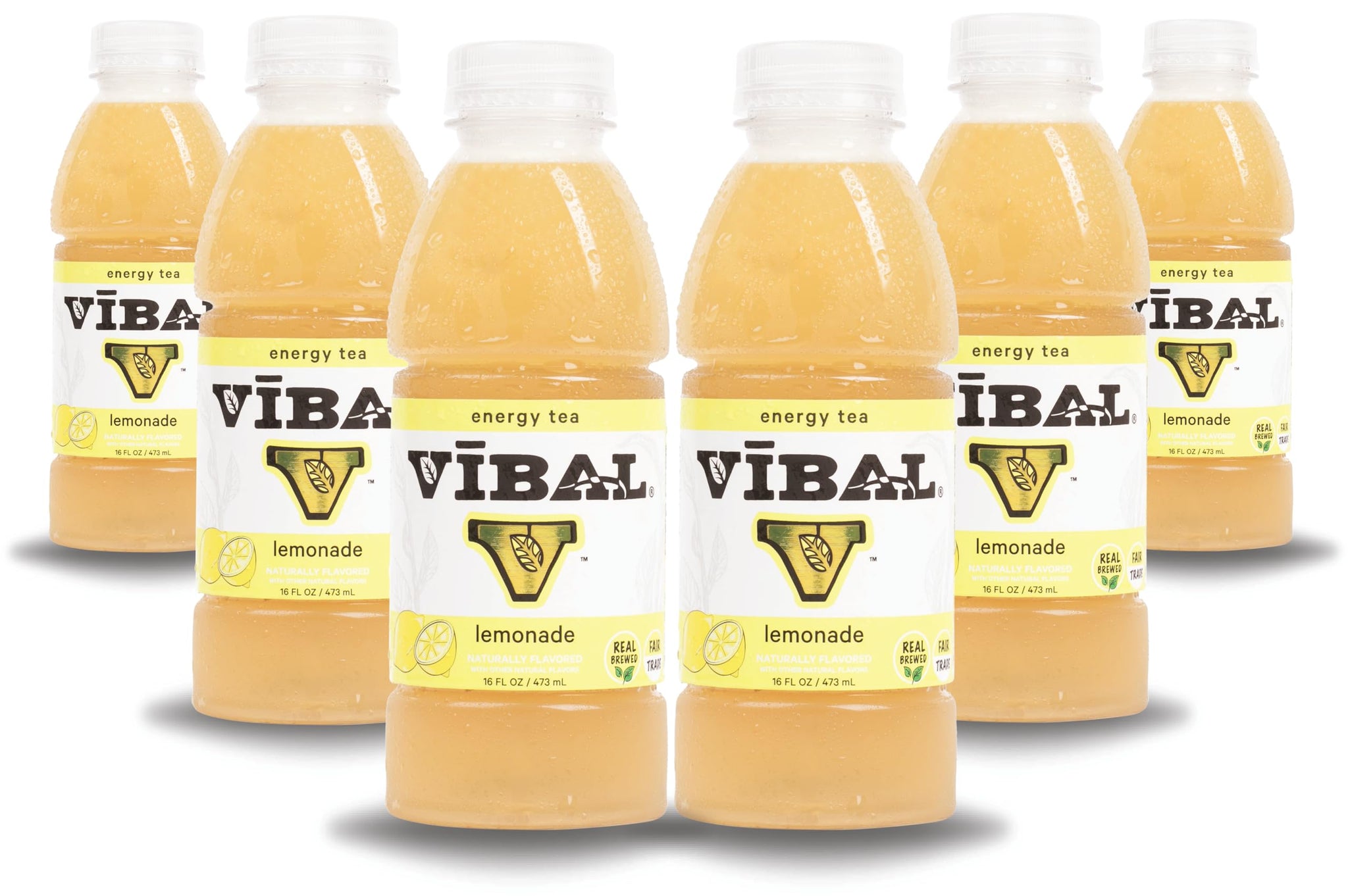 VIBAL ENERGY TEA, Lemonade, 16 Fl Oz, 6-Pack, Natural Energy, High Caffeine, Ginseng, Theanine, Low Sugar, Low Carb, Low Calorie, Adaptogens