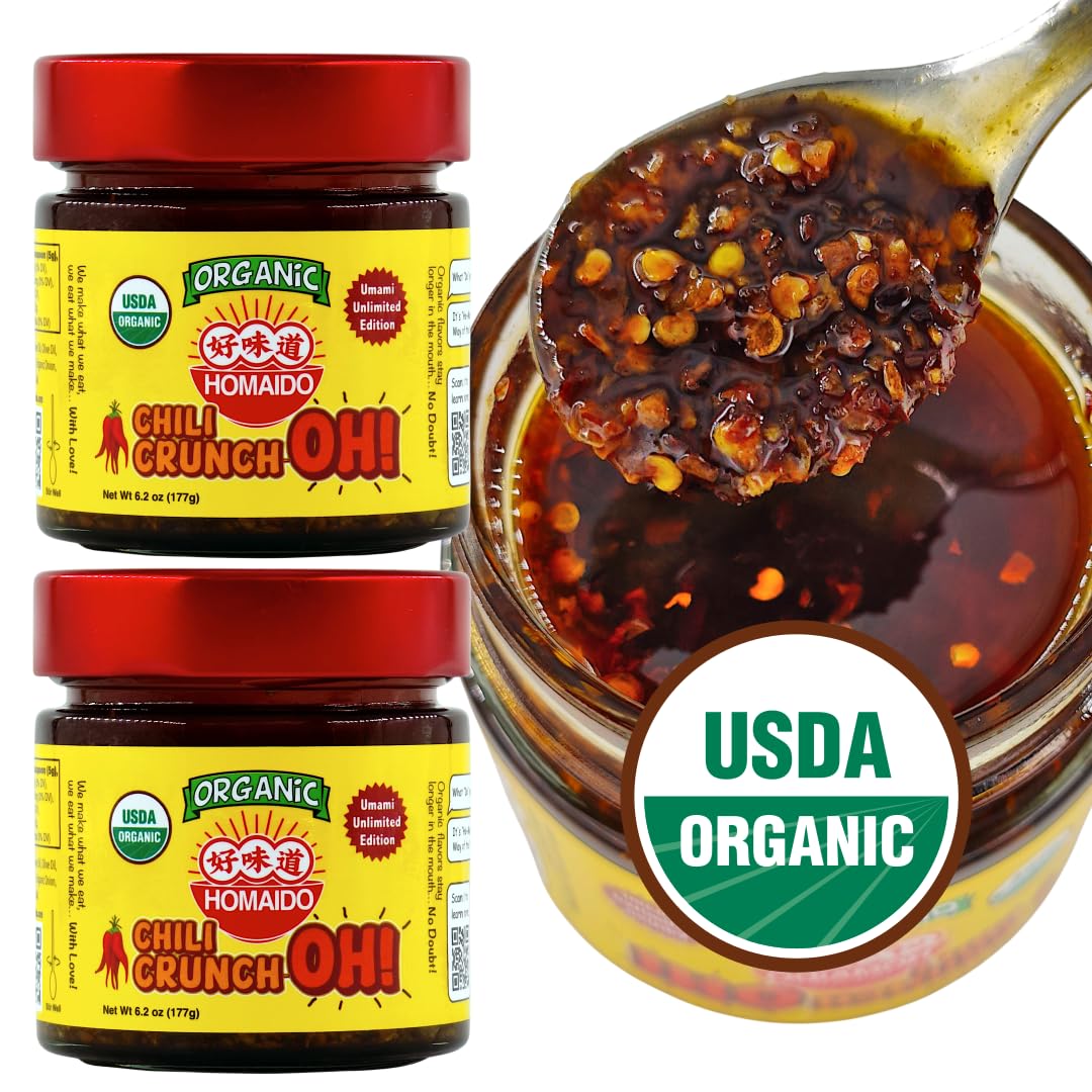 Homaido Organic Chili Crunch-Oh! Spicy Chili Crisp, Non-GMO, MSG free, USA, 6.2oz (2 Pack)